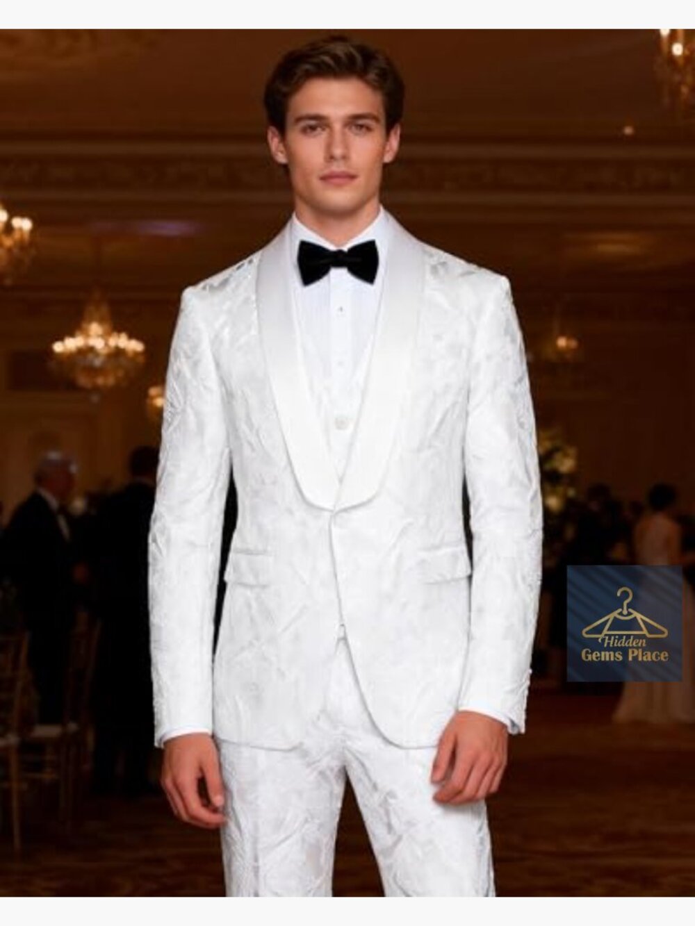 3-Piece Floral Jacquard Slim Fit Suit Set for Wedding Prom Tuxedo - Picture 2 of 7